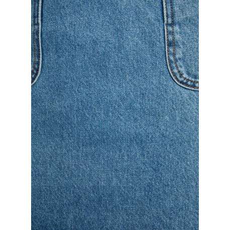 Robe courte en coton bleue à coupe droite pourvue d'un col chemise - Image 2