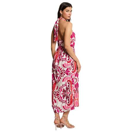 Robe longue rose sans manche à coupe droite pourvue de liens à nouer - Image 4