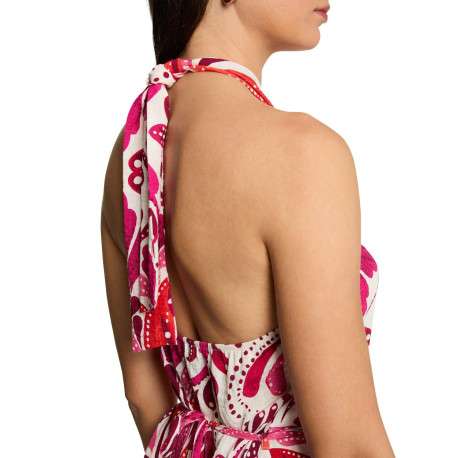Robe longue rose sans manche à coupe droite pourvue de liens à nouer - Image 6