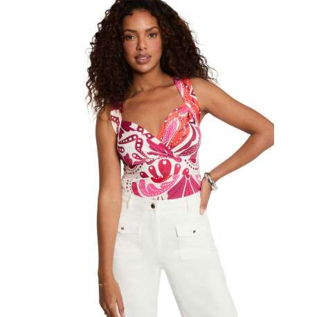 Top rose sans manche à coupe cintrée pourvu d'un col v croisé - Image 5