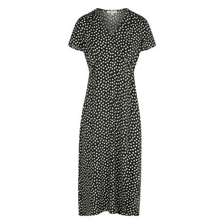 Robe longue noire à coupe droite pourvue d'un col v et de manches courtes