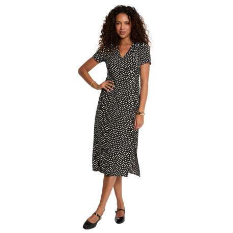 Robe longue noire à coupe droite pourvue d'un col v et de manches courtes - Image 3