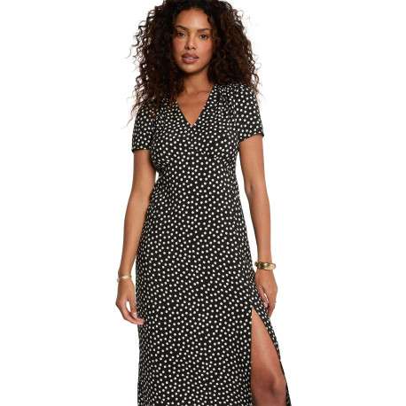Robe longue noire à coupe droite pourvue d'un col v et de manches courtes - Image 5