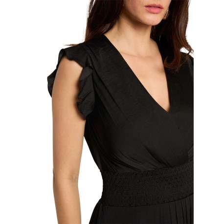Robe courte noire coupe cintrée pourvue d'un col v croisé effet drapé - Image 6