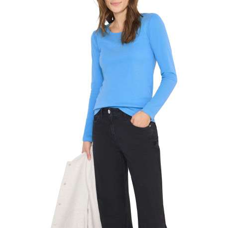 T-shirt en coton biologique bleu uni pourvu d'une coupe ajustée - Image 2