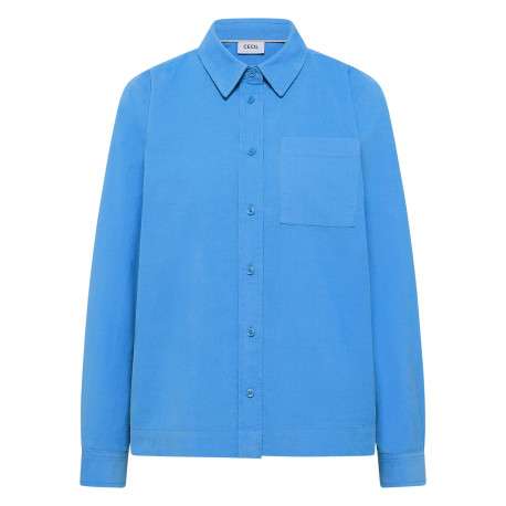 Chemisier en coton bleu uni pourvu d'une coupe droite et d'un col français