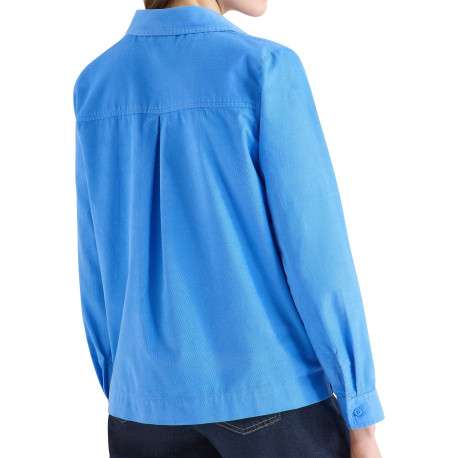 Chemisier en coton bleu uni pourvu d'une coupe droite et d'un col français - Image 3