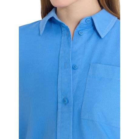 Chemisier en coton bleu uni pourvu d'une coupe droite et d'un col français - Image 5