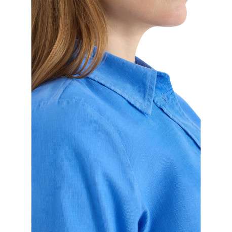 Chemisier en coton bleu uni pourvu d'une coupe droite et d'un col français - Image 6