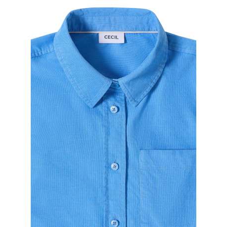 Chemisier en coton bleu uni pourvu d'une coupe droite et d'un col français - Image 7