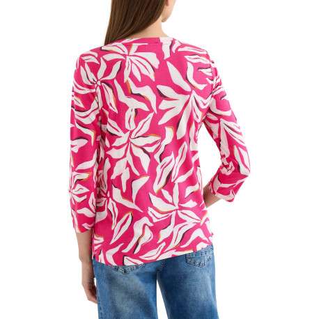 Top rose à motifs pourvu d'un col v à nouer et d'une coupe droite - Image 3
