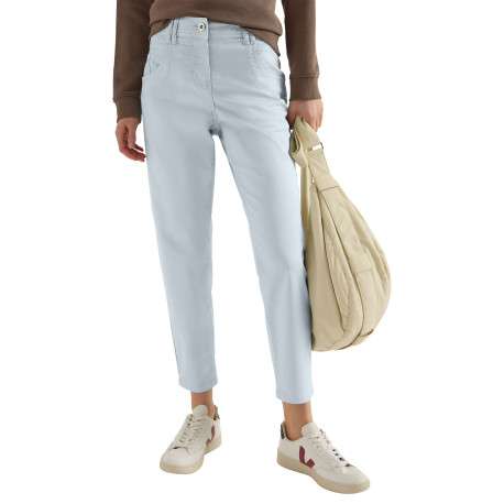 Pantalon en coton bleu clair uni pourvu d'une coupe doite et de multiples poches - Image 2