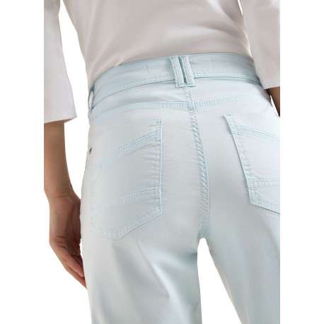 Pantalon en coton bleu clair uni pourvu d'une coupe doite et de multiples poches - Image 5