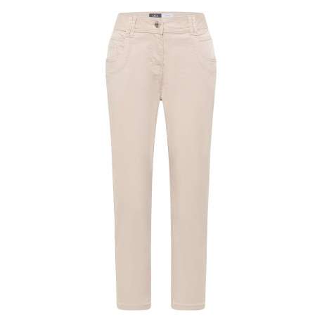 Pantalon en coton beige uni pourvu d'une coupe doite et de multiples poches