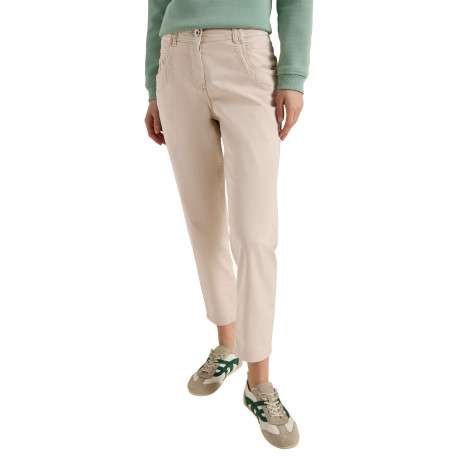 Pantalon en coton beige uni pourvu d'une coupe doite et de multiples poches - Image 2