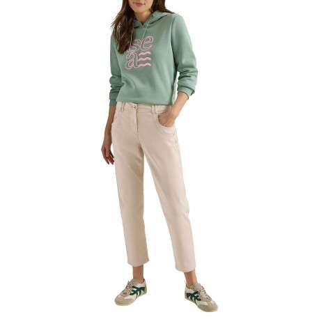 Pantalon en coton beige uni pourvu d'une coupe doite et de multiples poches - Image 4