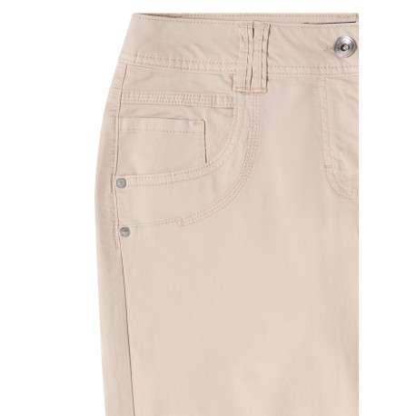 Pantalon en coton beige uni pourvu d'une coupe doite et de multiples poches - Image 7