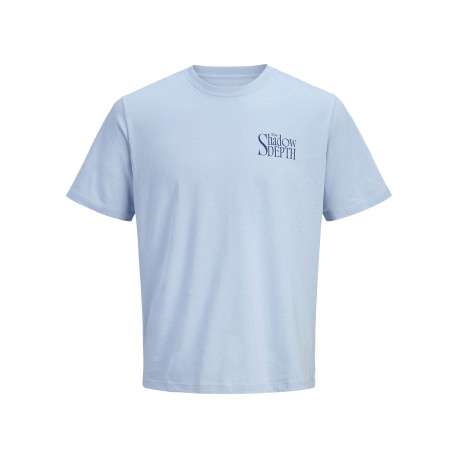 T-shirt en coton bleu ciel imprimé avec une coupe droite et un col rond