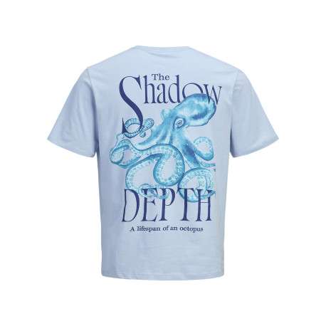 T-shirt en coton bleu ciel imprimé avec une coupe droite et un col rond - Image 2