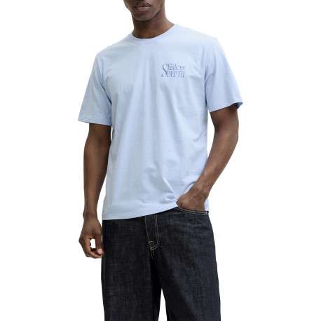 T-shirt en coton bleu ciel imprimé avec une coupe droite et un col rond - Image 5