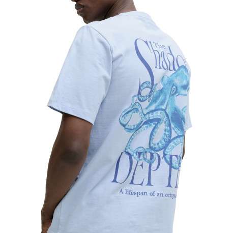 T-shirt en coton bleu ciel imprimé avec une coupe droite et un col rond - Image 6