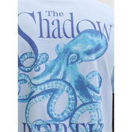 T-shirt en coton bleu ciel imprimé avec une coupe droite et un col rond - Image 7