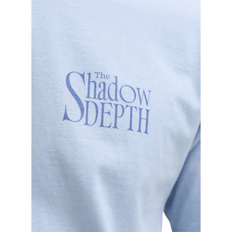 T-shirt en coton bleu ciel imprimé avec une coupe droite et un col rond - Image 8