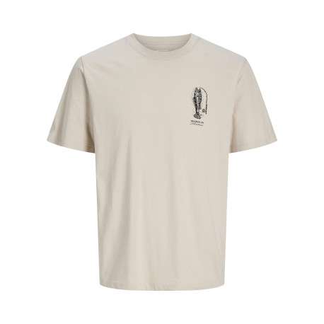 T-shirt en coton beige imprimé avec une coupe droite et un col rond