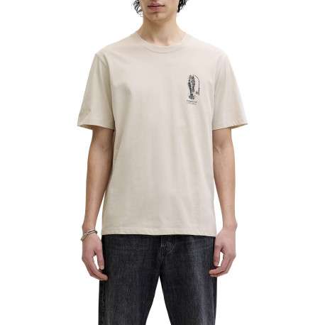 T-shirt en coton beige imprimé avec une coupe droite et un col rond - Image 3