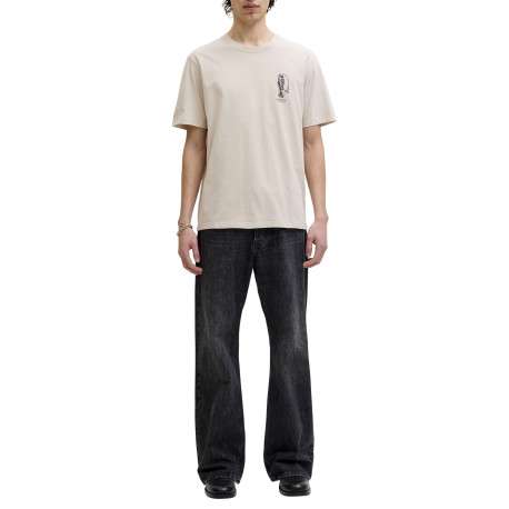 T-shirt en coton beige imprimé avec une coupe droite et un col rond - Image 5