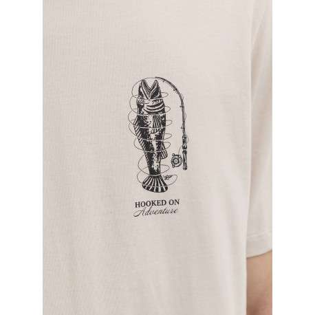 T-shirt en coton beige imprimé avec une coupe droite et un col rond - Image 7