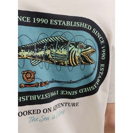 T-shirt en coton beige imprimé avec une coupe droite et un col rond - Image 8