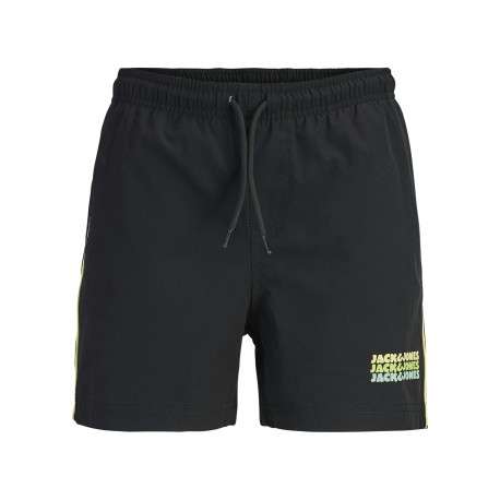 Short de bain noir uni avec une coupe droite et une taille élastiquée