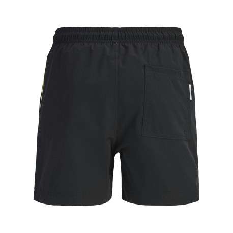 Short de bain noir uni avec une coupe droite et une taille élastiquée - Image 2