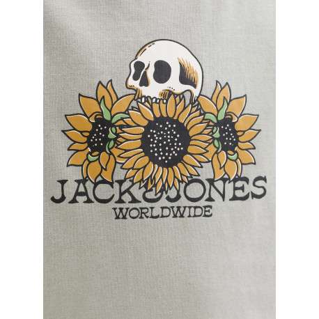 T-shirt en coton biologique kaki imprimé avec une coupe droite et un col rond - Image 2