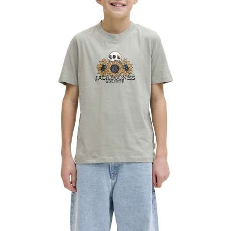 T-shirt en coton biologique kaki imprimé avec une coupe droite et un col rond - Image 3