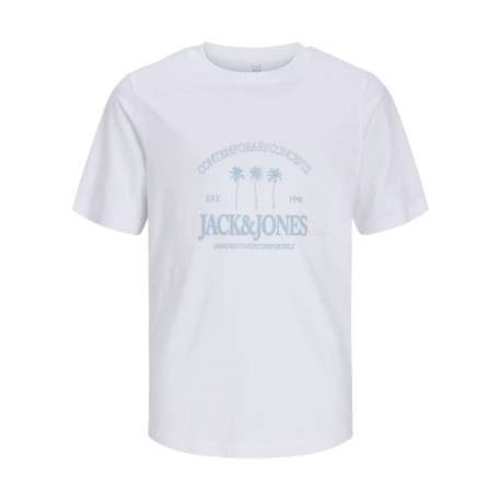 T-shirt en coton biologique blanc imprimé avec une coupe droite et un col rond
