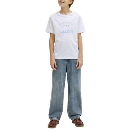 T-shirt en coton biologique blanc imprimé avec une coupe droite et un col rond - Image 3
