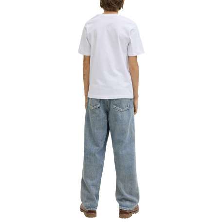 T-shirt en coton biologique blanc imprimé avec une coupe droite et un col rond - Image 4