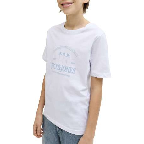 T-shirt en coton biologique blanc imprimé avec une coupe droite et un col rond - Image 6