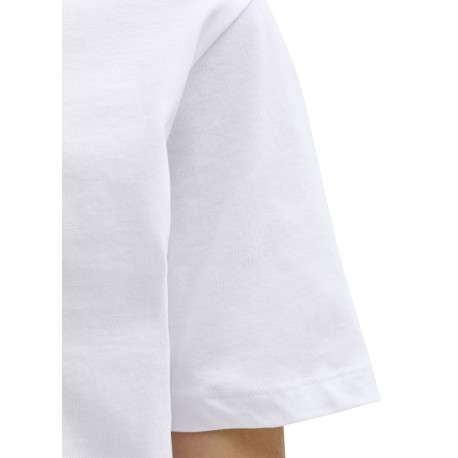 T-shirt en coton biologique blanc imprimé avec une coupe droite et un col rond - Image 8