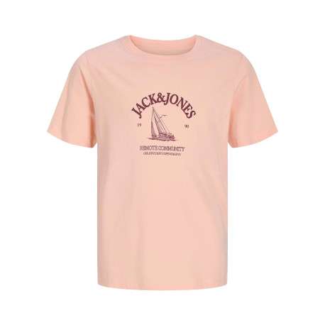 T-shirt en coton biologique corail imprimé avec une coupe droite et un col rond