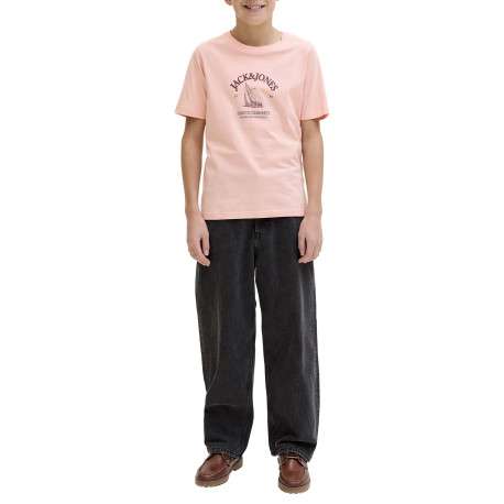 T-shirt en coton biologique corail imprimé avec une coupe droite et un col rond - Image 3