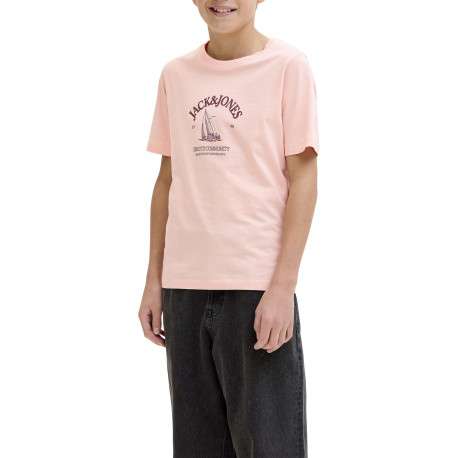 T-shirt en coton biologique corail imprimé avec une coupe droite et un col rond - Image 5