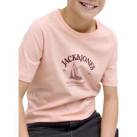 T-shirt en coton biologique corail imprimé avec une coupe droite et un col rond - Image 6