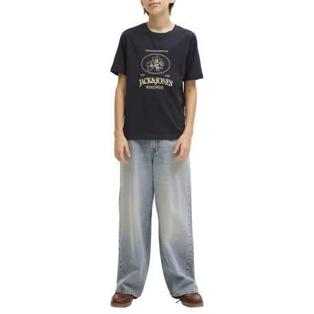 T-shirt en coton biologique noir imprimé avec une coupe droite et un col rond - Image 3