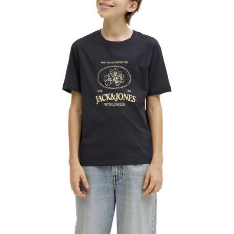 T-shirt en coton biologique noir imprimé avec une coupe droite et un col rond - Image 5