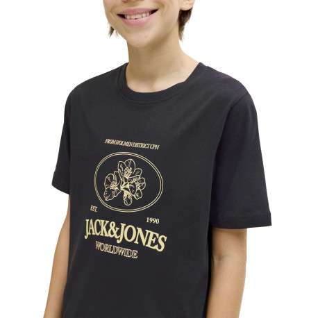 T-shirt en coton biologique noir imprimé avec une coupe droite et un col rond - Image 6