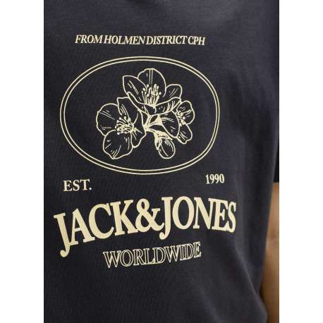 T-shirt en coton biologique noir imprimé avec une coupe droite et un col rond - Image 8