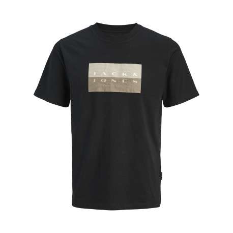 T-shirt en coton noir imprimé avec une coupe droite et un col rond